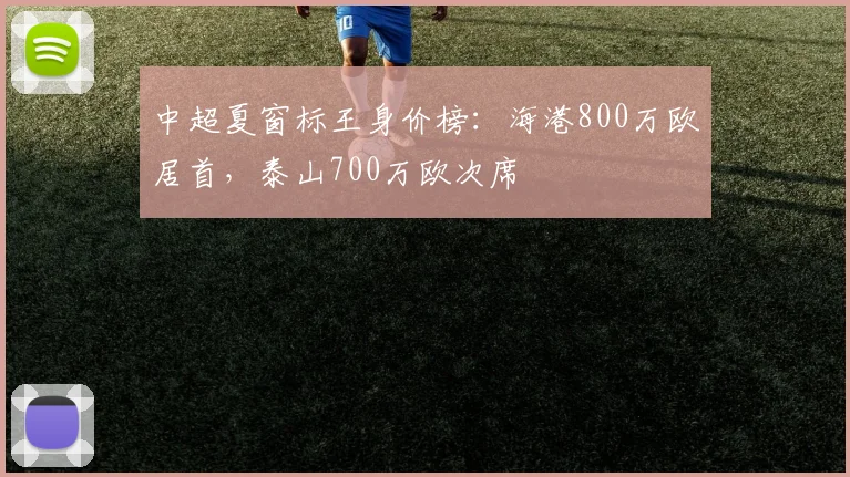 中超夏窗标王身价榜：海港800万欧居首，泰山700万欧次席